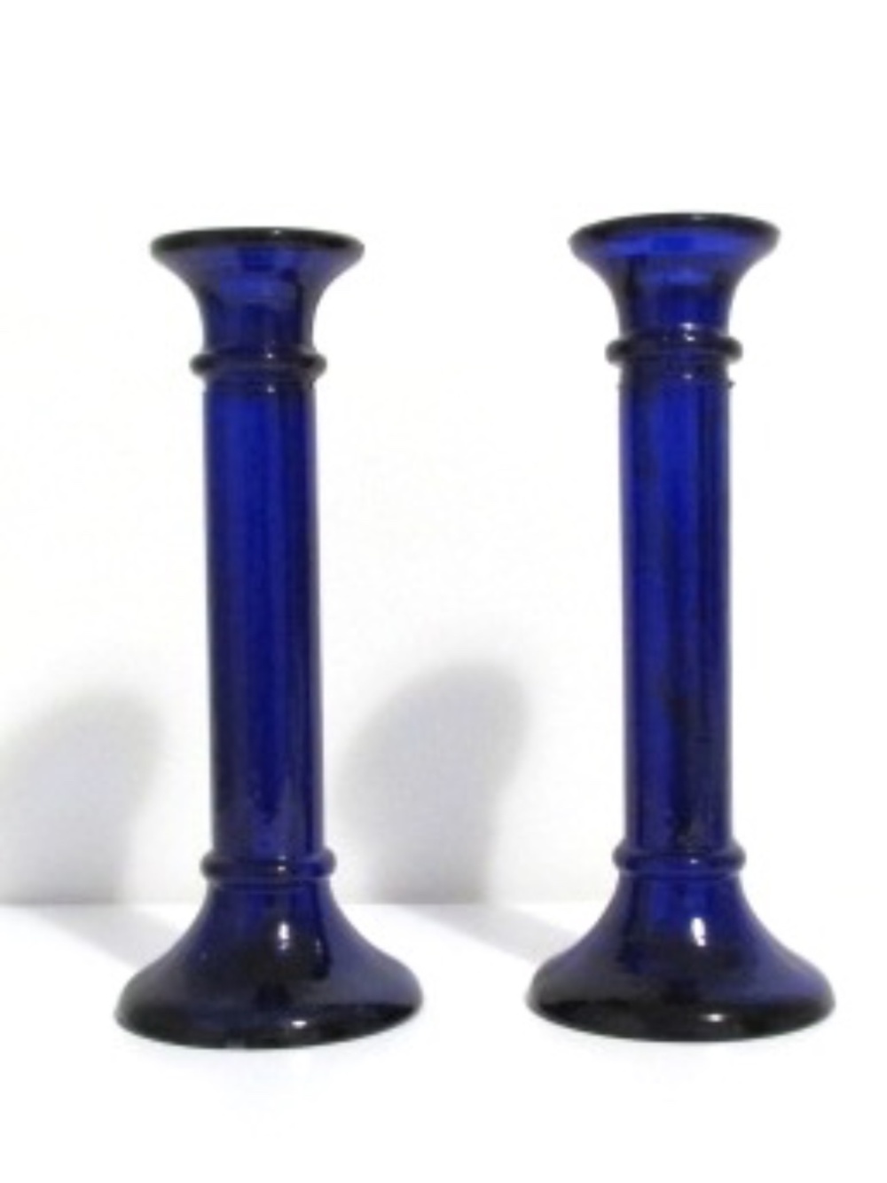 Pair of Cobalt Blue Glass Candlestick Holders
